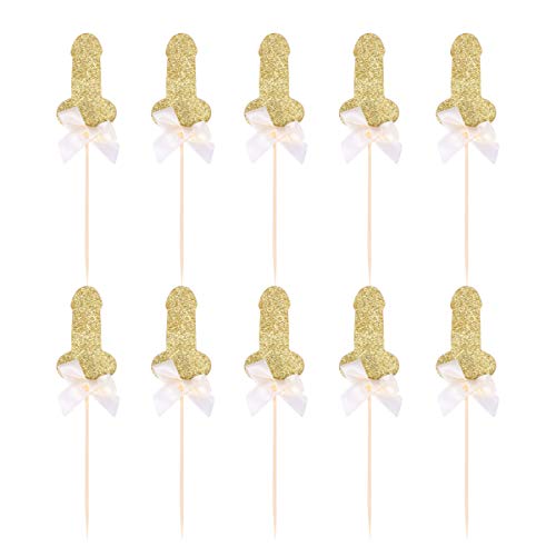 Amosfun 10 Piezas de Despedida de Soltera Cake Toppers pene con Nudo de Arco Diseñado Pastel Frutas Selecciones Postre Suministros Decorativos para una Sola Fiesta Hen Party Supplies