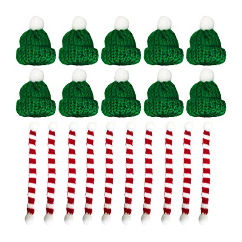 Amosfun - 20 mini bufandas de punto para árbol de Navidad en miniatura, accesorios para el pelo, manualidades, adorno de muñeca, sombrero, joyería 23 * 1CM Green Hat Red Scarf