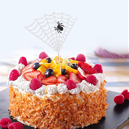 Amosfun 6Pcs Halloween Cupcake Topper Spider Web Cake Topper Halloween Party Supplies