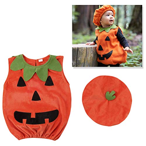 Amosfun Disfraz de Calabaza de Halloween Traje de Vestir Ropa con Sombrero para bebé Fotomatón Prop Disfraz de Halloween 1-2 años