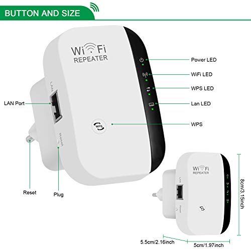 Amplificador WiFi Repetidor Extensor de alcance inalámbrico 300Mbps WiFi Signal Booster Red 2.4G con antenas integradas de puerto LAN Admite el modo de punto de acceso Repetidor con WPS 802.11n/b/g