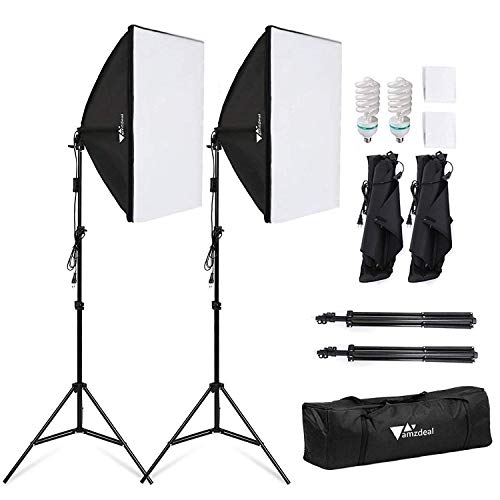 Amzdeal Softbox Focos Kit Iluminacion Fotografia con 2 Ventana de Luz 135W, 2 Softbox 50x70cm, 2 Tripodes Luz Continua para Estudio Fotográfico Profesional,Nuevo