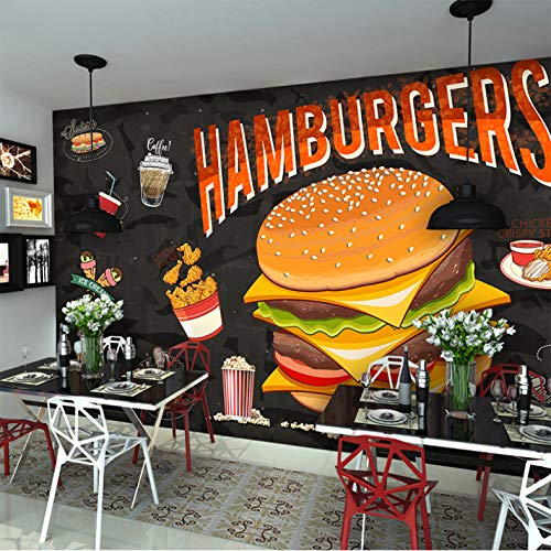 Anasc Papel Tapiz Mural Personalizado, 3D Western Burger Fried Chicken Murales de Comida rápida Restaurante Mural Wall Cloth-200(W) x 140(H) cm