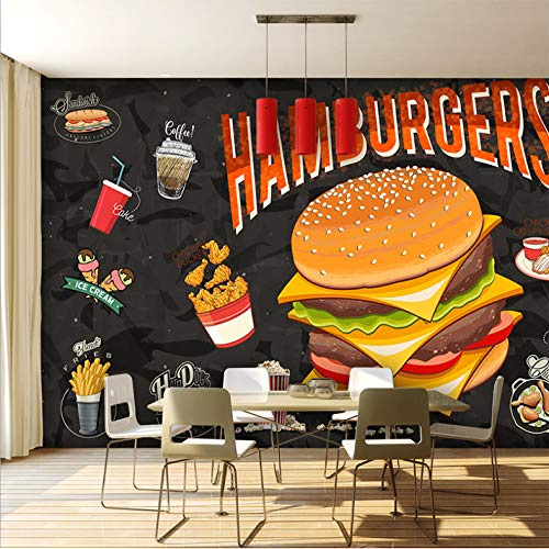 Anasc Papel Tapiz Mural Personalizado, 3D Western Burger Fried Chicken Murales de Comida rápida Restaurante Mural Wall Cloth-200(W) x 140(H) cm