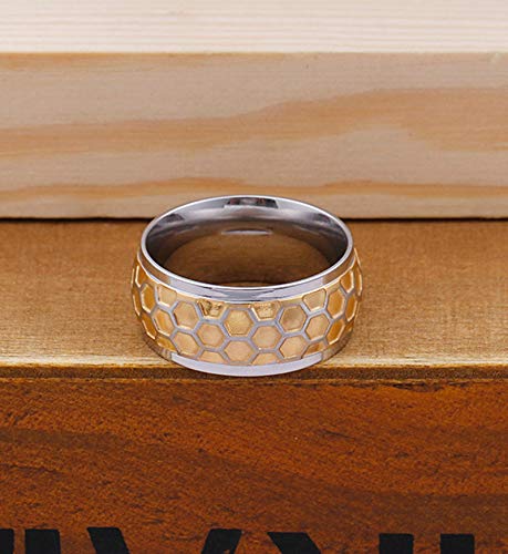 AnazoZ Anillos Redondo 10MM Anillo de Oro Anillos Titanio Hombre Talla 17