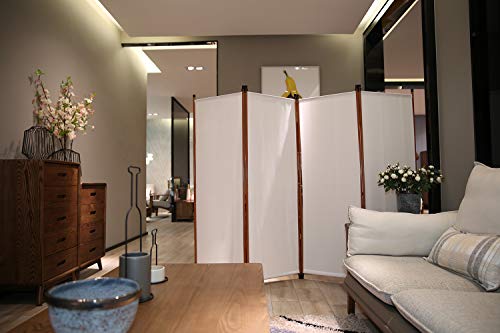 Angel Living Biombo Separador de 4 Paneles, Decoración Elegante, Palos con Cubrimiento de Grano de Madera, Separador de Ambientes Plegable, Divisor de Habitaciones, para el Hogar, 225X165 cm (Blanco)