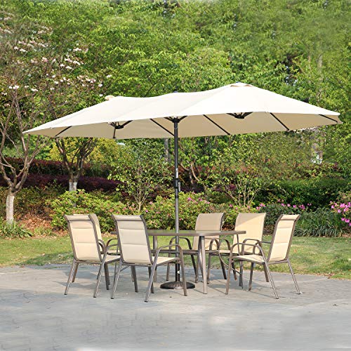 Angel Living Sombrilla Parasol Doble para Jardín, Parasol de Tela de Poliéster, Sombrilla Gigante para Playa Terrasa Patio, Protección al Solar UV, 4.6x2.7x2.4 m (Beige)