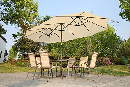 Angel Living Sombrilla Parasol Doble para Jardín, Parasol de Tela de Poliéster, Sombrilla Gigante para Playa Terrasa Patio, Protección al Solar UV, 4.6x2.7x2.4 m (Beige)