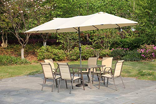 Angel Living Sombrilla Parasol Doble para Jardín, Parasol de Tela de Poliéster, Sombrilla Gigante para Playa Terrasa Patio, Protección al Solar UV, 4.6x2.7x2.4 m (Beige)