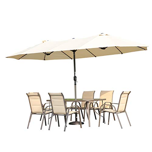 Angel Living Sombrilla Parasol Doble para Jardín, Parasol de Tela de Poliéster, Sombrilla Gigante para Playa Terrasa Patio, Protección al Solar UV, 4.6x2.7x2.4 m (Beige)