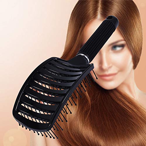 ANGGREK Cepillo de ventilación Antiestático Curvado Vent Peine para el Cabello Masajeador Cepillo para el Cabello Flex Styling Secado por soplado Glide Salon Herramienta de peluquería(Negro)