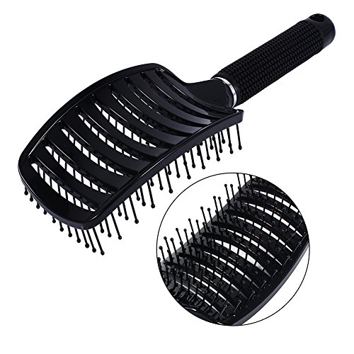 ANGGREK Cepillo de ventilación Antiestático Curvado Vent Peine para el Cabello Masajeador Cepillo para el Cabello Flex Styling Secado por soplado Glide Salon Herramienta de peluquería(Negro)