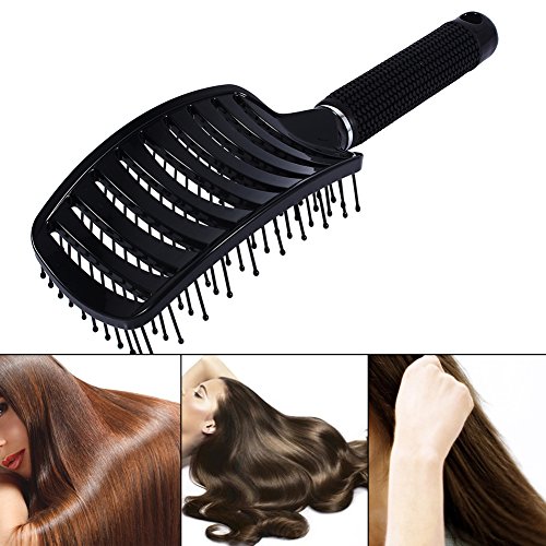 ANGGREK Cepillo de ventilación Antiestático Curvado Vent Peine para el Cabello Masajeador Cepillo para el Cabello Flex Styling Secado por soplado Glide Salon Herramienta de peluquería(Negro)