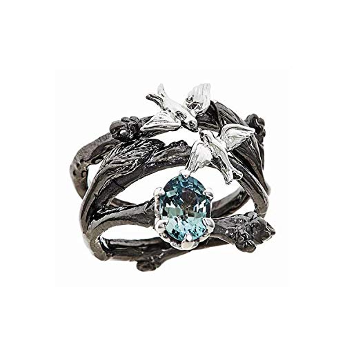 Anillo Cheryl árbol Partido de la Hoja Aves Negro Norri Set 6/7/8/9/10 Anillos de Calibre para Mujeres joyería del Partido, 6, Azul