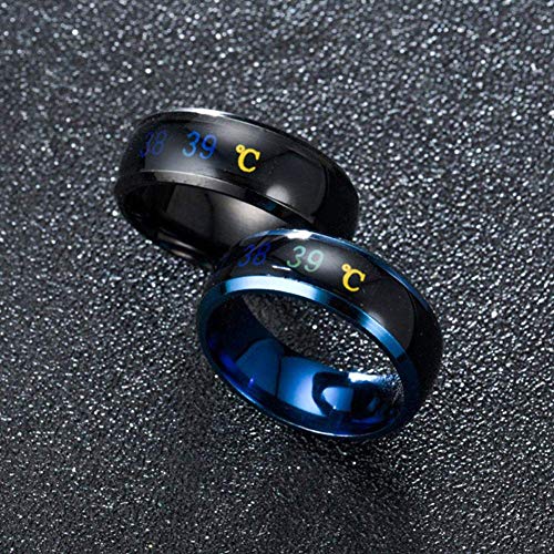 Anillos de monitor de temperatura, termómetro digital, sensor de temperatura corporal, anillos inteligentes de boda pareja de amantes de anillos, tamaño adecuado de titanio de acero de onda anillos