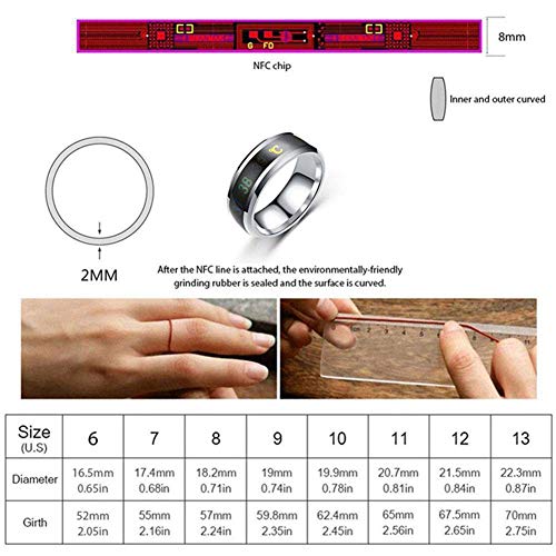 Anillos de monitor de temperatura, termómetro digital, sensor de temperatura corporal, anillos inteligentes de boda pareja de amantes de anillos, tamaño adecuado de titanio de acero de onda anillos