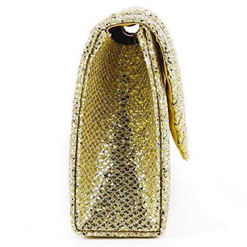 Anladia Bolso de Mujer Noche para Banquete Embrague con Brillo Exterior Plisadas Bandolera Moldeado (Dorado)