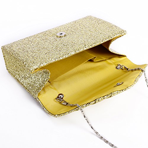 Anladia Bolso de Mujer Noche para Banquete Embrague con Brillo Exterior Plisadas Bandolera Moldeado (Dorado)