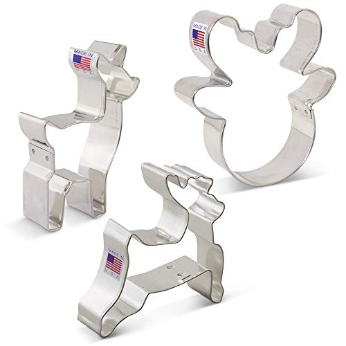 Ann Clark Cookie Cutters Juego de 3 cortadores de galletas reno/ciervo con libro de recetas, cabeza de reno, cervatillo/ciervo y reno