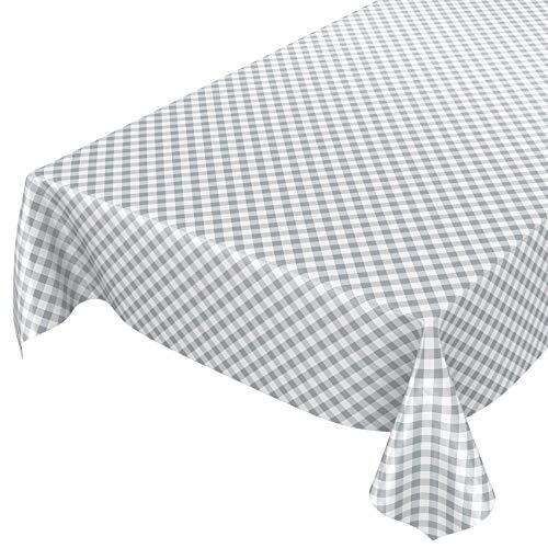 ANRO Hule para Mesa (Forma Ovalada, 180 x 140 cm), diseño a Cuadros, Color Gris, Toalla, Oval 140 x 180cm