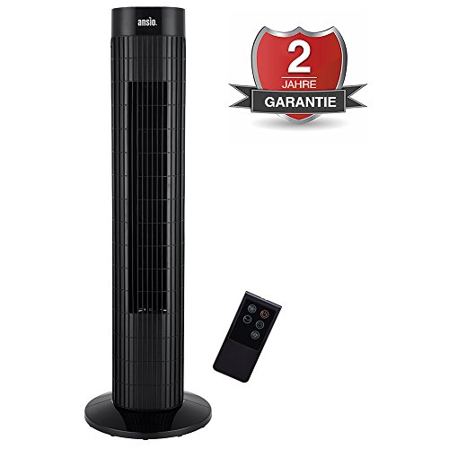 ANSIO Ventilador de Torre oscilante de 30 Pulgadas (76,2 cm) con Mando a Distancia, 3 velocidades, 3 Modos de Viento y Cable Largo de 1,75 m.-Negro (Pilas NO Incluidas) 2 años de garantía