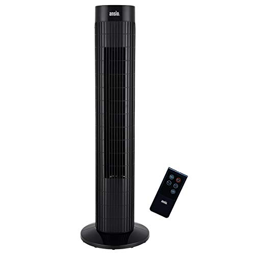 ANSIO Ventilador de Torre oscilante de 30 Pulgadas (76,2 cm) con Mando a Distancia, 3 velocidades, 3 Modos de Viento y Cable Largo de 1,75 m.-Negro (Pilas NO Incluidas) 2 años de garantía