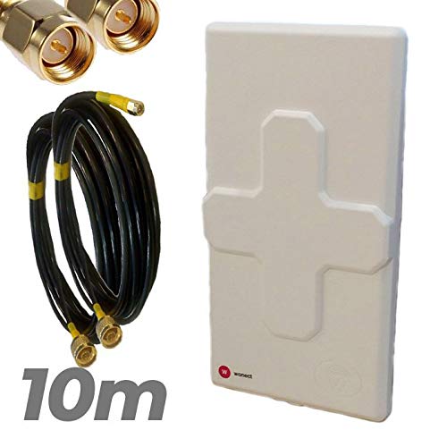 Antena 4G Wonect 50dBi Blanca exterior con conectores N y cable pigtail desmontable baja pérdida de señal. Tecnología MiMo Multibanda Para Largo alcance exteriores Soporte mástil (10 metros)