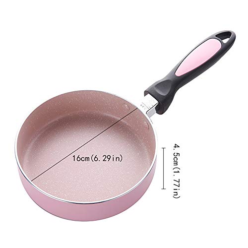 Antiadherente Sartén, Olla de Cocina Mini Sin Humo Portátil de Aluminio Con Mango de Baquelita, 100% No Tóxico, Adecuado Para Todas Las Estufas, 16 cm,Rosado