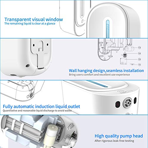 ANVASK Dispensador Jabon Automático Montaje en Pared, 350ML dispensador Gel sin Contacto Dispensador de Desinfectante Manos, Dispensador Jabon para el hogar, la Oficina, el Hotel, Blanco