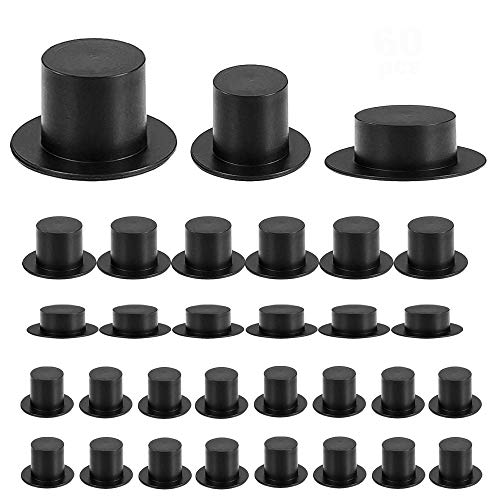 Anyasen 60 Piezas Mini Sombreros de Copa Negro Sombreros de Muñeco de Nieve de Miniatura Sombrero de Copa Plástica Sombreros de Copa Mini Muñeco de Copa en Miniatura Hats para Manualidades Bricolaje