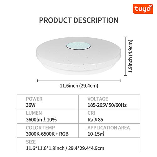 ANYES Luz de techo moderna inteligente Wifi Control de voz Adecuado para sala de estar Dormitorio Cocina, Lámpara de techo LED de color atenuado