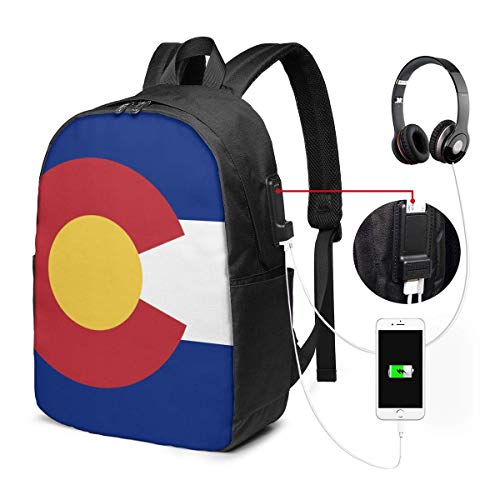 AOOEDM Bandera del Estado De Colorado Mochila USB Mochila para portátil de 17 Pulgadas Correa de Hombro Ajustable Hombres y Mujeres Viajes de Negocios Mochilas Escolares universitarias