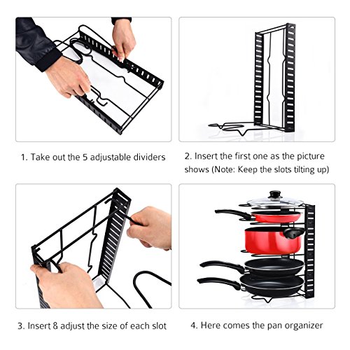 Aookey Pan Bakeware Organizador Rack de Almacenamiento, Utensilios de Cocina Ajustable Panera Soportes de la Tapa del Recipiente, de Acero Inoxidable