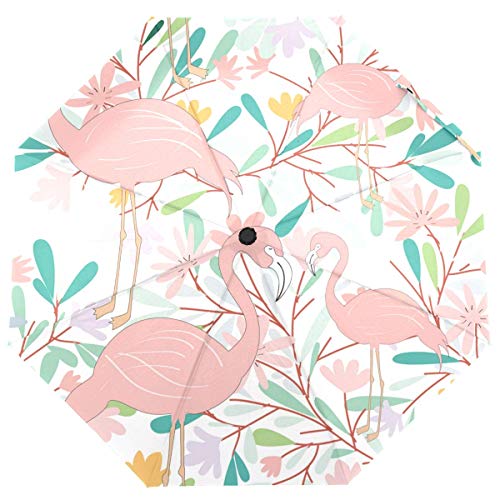 AOTISO Paraguas Plegable automático de Apertura Cerrada, Pintura en Colores Pastel Tropical Flamingo Bird Travel Paraguas Compacto a Prueba de Viento