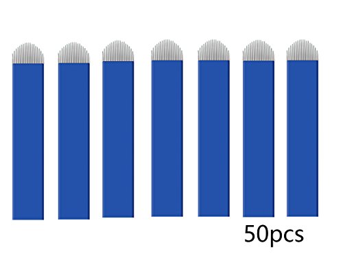 Aozzy 18 alfiler 50Pcs U Forma Kit de Microblading Permanente Maquillaje Manual Cejas Tatuaje Agujas Curvas Agujas Ronda 304 Acero Inoxidable