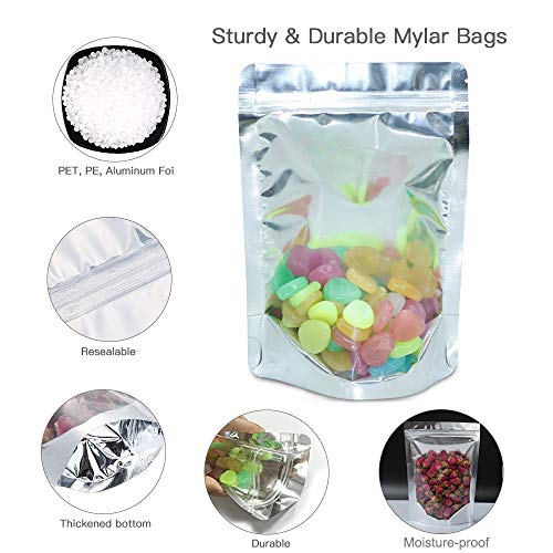 APERIL Mylar Bags 50pcs Bolsas de pie resellables Almacenamiento de Alimentos Reutilizables Bolsas de Papel de Aluminio para Granos de café Snack de Galletas Flores secas Té-10x15cm