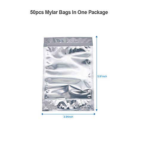 APERIL Mylar Bags 50pcs Bolsas de pie resellables Almacenamiento de Alimentos Reutilizables Bolsas de Papel de Aluminio para Granos de café Snack de Galletas Flores secas Té-10x15cm