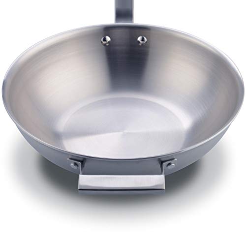 Apertura Sofría del Chef sartén 304 Olla de Acero Inoxidable de Cinco Capas de Acero sin Recubrimiento Compuesto de Acero for la Cocina Wok Pan para la Cocina (Color : Silver, Size : 32cm)