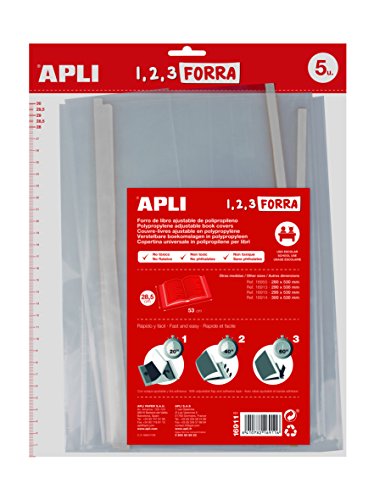 APLI 16911 - Forro de libros con solapa ajustable PP 285 mm 5 u.