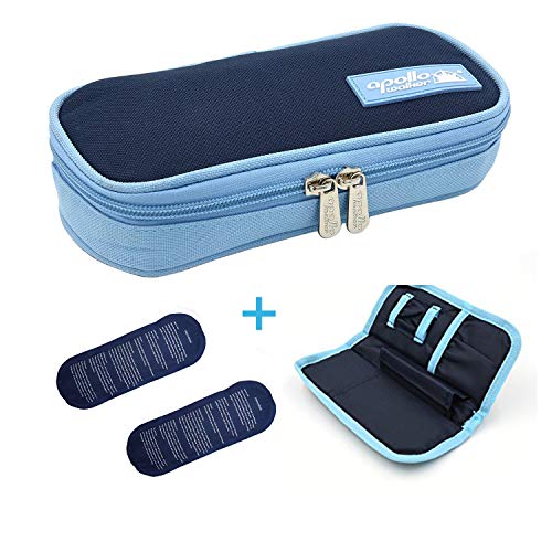 Apollowalker Bolsa diabética Enfriador de insulina Bolsa Bolsa de jeringas para la diabetes, insulina y medicamentos 20x4x9cm (azul + 2 Bolsas de hielo)