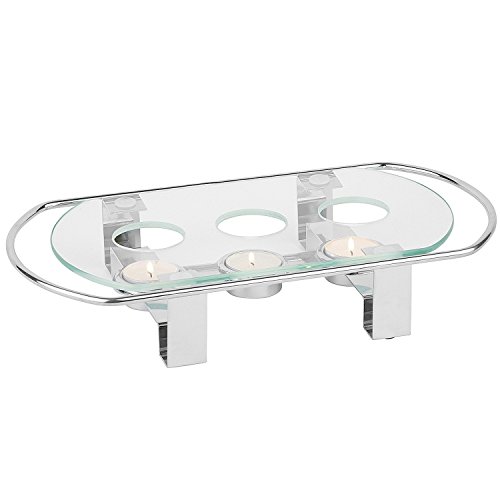 APS 35065 - Calentador de platos con marco de metal y recipiente de cristal, 3 luces, 34 x 18 x 6 cm