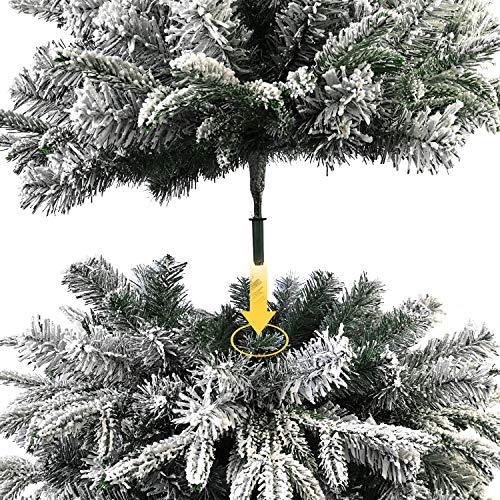 Árbol de Navidad Flocado con Copos de Nieve Abeto Artificial Nevado Automontable C/Soporte Metálico 120-210cm (180cm 878Tips, Flocado)