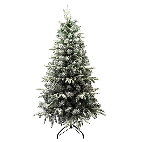 Árbol de Navidad Flocado con Copos de Nieve Abeto Artificial Nevado Automontable C/Soporte Metálico 120-210cm (180cm 878Tips, Flocado)