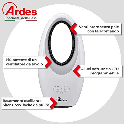 Ardes AR5BL1 - Ventilador (Ventilador sin aspas para el hogar, Blanco, Piso, Mesa, 59 dB, 2112 m³/h, Tocar)