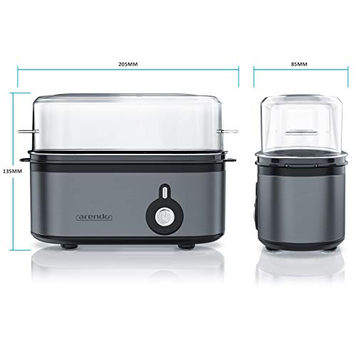 arendo - Cocina de Huevo eléctrica Threecook - Cocedor Compacto de 3 plazas - Interruptor ON Off - Cocción 210 W - 1-3 Huevos - Patas de Goma Antideslizantes - No BPA - Cool Grey