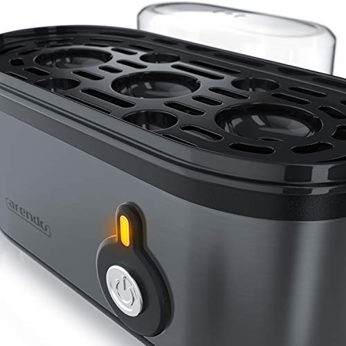 arendo - Cocina de Huevo eléctrica Threecook - Cocedor Compacto de 3 plazas - Interruptor ON Off - Cocción 210 W - 1-3 Huevos - Patas de Goma Antideslizantes - No BPA - Cool Grey