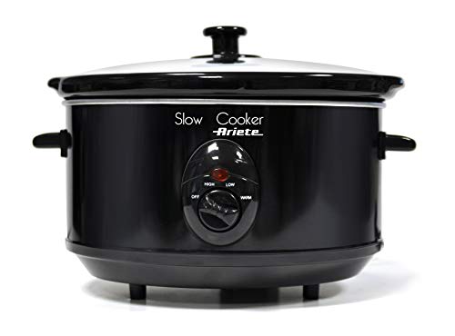 Ariete 2903 - Olla de cocción lenta con tapa de cristal templado, capacidad 3.5 litros, 4 configuraciones de temperatura, 240 W, acero inoxidable, color negro