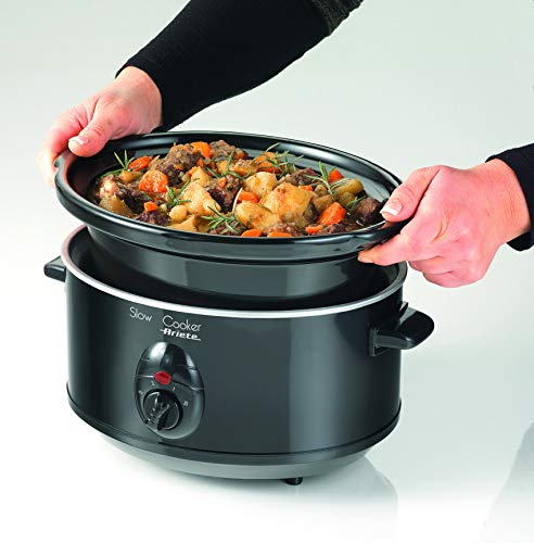 Ariete 2903 - Olla de cocción lenta con tapa de cristal templado, capacidad 3.5 litros, 4 configuraciones de temperatura, 240 W, acero inoxidable, color negro