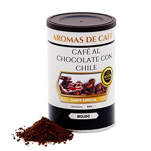 Aromas de Café - Café Molido al Chocolate con Chili - 100% Arábica Tostado - Intensidad Media - Toque Picante pero Balanceado y Agradable - Aroma Agradable - 100 gr.