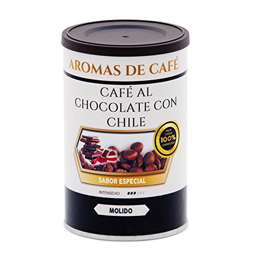 Aromas de Café - Café Molido al Chocolate con Chili - 100% Arábica Tostado - Intensidad Media - Toque Picante pero Balanceado y Agradable - Aroma Agradable - 100 gr.